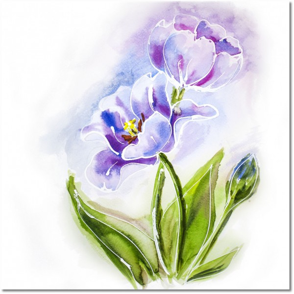 tableau sur toile, art, blanc, bleu, fleurs, nature-morte-autres-peintures, peintures, vert, violet