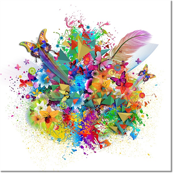 tableau sur toile, abstrait-fantaisie, blanc, bleu, cyan, jaune, marron, multicolore, nature-morte-autres-peintures, orange, peintures, rose, rouge, vert, violet
