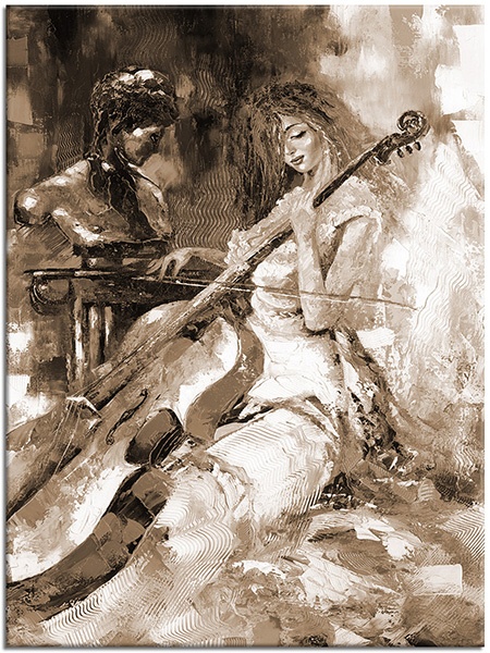 tableau sur toile, art, beige, blanc, bleu, femmes, jaune, multicolore, musique, noir, orange, peintures, peintures-personnages, rouge, statue, violet