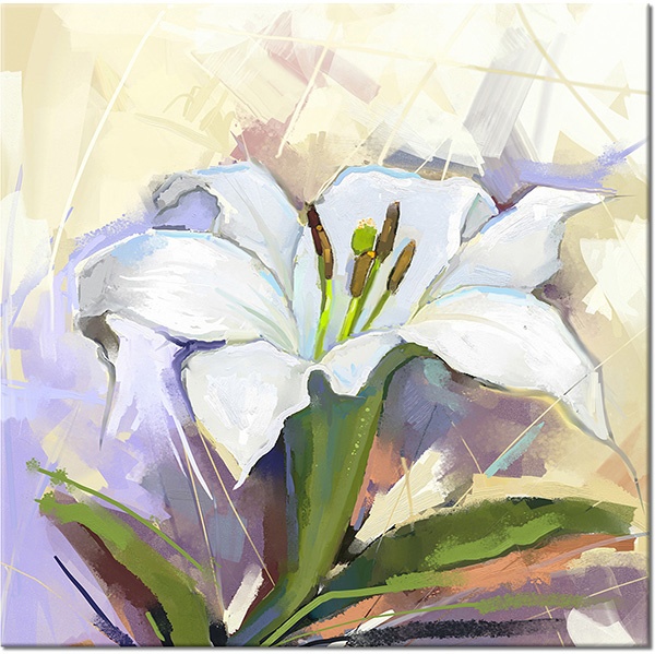 tableau sur toile, aquarelle, art, beige, blanc, fleurs, lys, nature-morte, nature-morte-autres-peintures, peintures, vert, violet