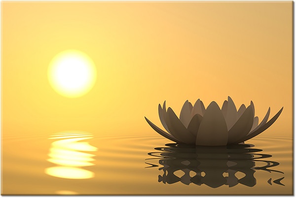 tableau sur toile, beige, feng-shui-zen, fleurs, gris, jaune, lacs, lotus, marron, miroir, orange, soleil