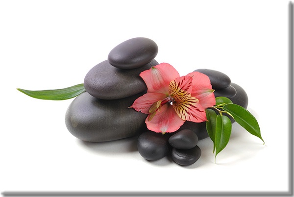 tableau sur toile, blanc, feng-shui-zen, fleurs, gris, nature-morte, noir, orchidees, pierres, rouge, vert, zen