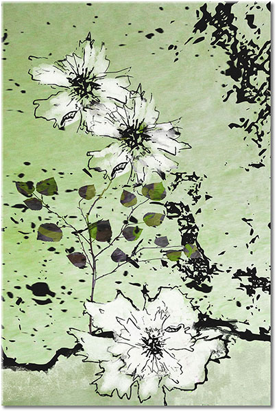 tableau sur toile, art, art-contemporain, beige, blanc, dessin, fleurs, gris, marron, nature-morte-autres-peintures, noir, orange, peintures, sepia