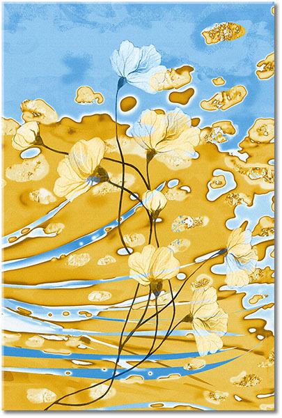 tableau sur toile, abstrait-fantaisie, art, beige, bleu, fleurs, jaune, marron, nature-morte-autres-peintures, orange, peintures