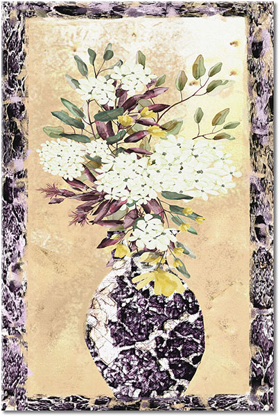 tableau sur toile, art, art-contemporain, beige, blanc, fleurs, jaune, marron, nature-morte, nature-morte-autres-peintures, noir, orange, peintures, vase, vert, violet