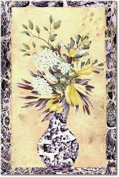 tableau sur toile, art, art-contemporain, beige, blanc, fleurs, jaune, marron, nature-morte, nature-morte-autres-peintures, noir, orange, peintures, vase, vert, violet