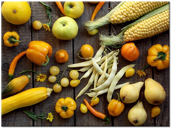 tableau sur toile, aliments-boissons, beige, cuisine, divers, fruits, jaune, legumes, marron, nature-morte, orange, pommes, vert