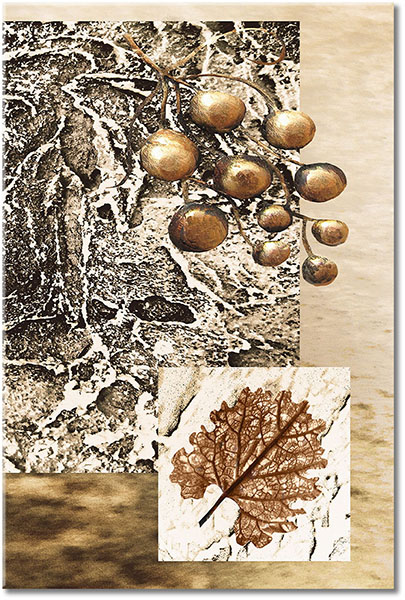 tableau sur toile, abstrait-fantaisie, art, art-contemporain, beige, blanc, feuilles, fleurs, fruits, jaune, marron, nature-morte, nature-morte-autres-peintures, noir, orange, peintures, sepia