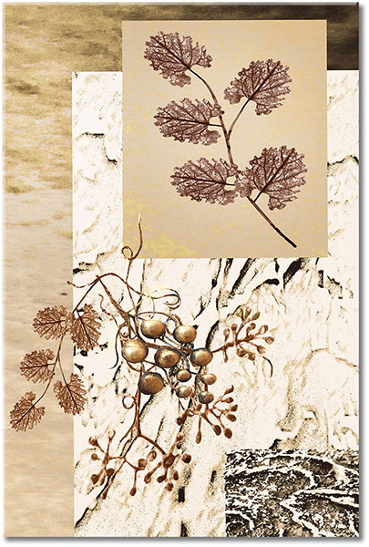 tableau sur toile, abstrait-fantaisie, art, art-contemporain, beige, blanc, feuilles, fleurs, fruits, jaune, marron, nature-morte, nature-morte-autres-peintures, orange, peintures, sepia