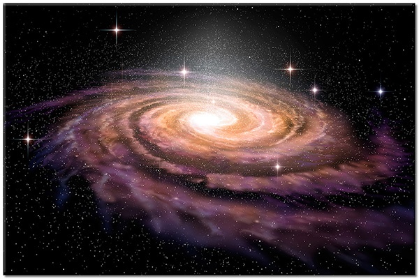 tableau sur toile, astronomie, blanc, divers, etoiles, galaxies, noir, orange, spirale, univers, violet