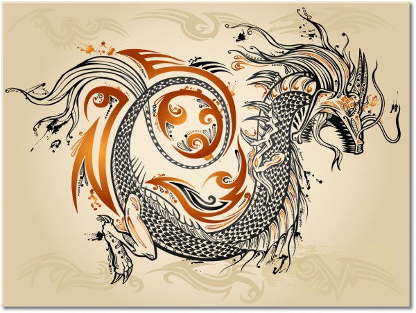 tableau sur toile, abstrait-fantaisie, art, beige, dessin, dragons, marron, mythologie, nature-morte-autres-peintures, noir, orange, peintures, sepia