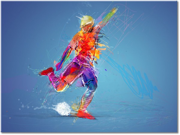 tableau sur toile, abstrait-fantaisie, autres, bleu, divers, football, jaune, multicolore, orange, rouge, sports, vert, violet