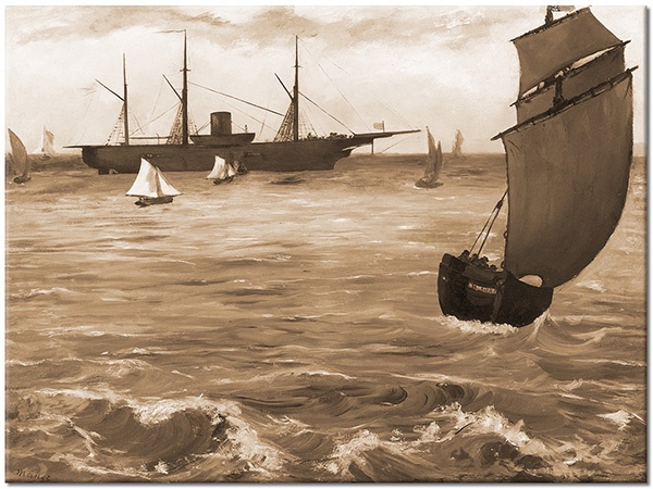 tableau sur toile, blanc, bleu, divers, mer-cascades-lacs, noir, paysages, peintures, peintures-paysages, voitures-trains-navires-avions