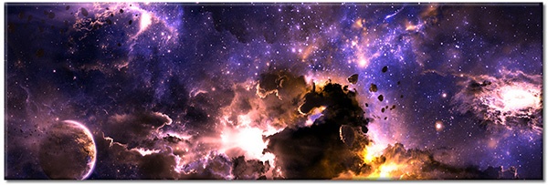 tableau sur toile, astronomie, beige, blanc, bleu, divers, etoiles, marron, nebuleuse, noir, orange, planete, univers, violet