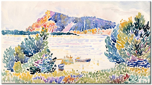 tableau sur toile, bleu, jaune, mer-cascades-lacs, multicolore, orange, paysages, peintures, peintures-paysages, vert