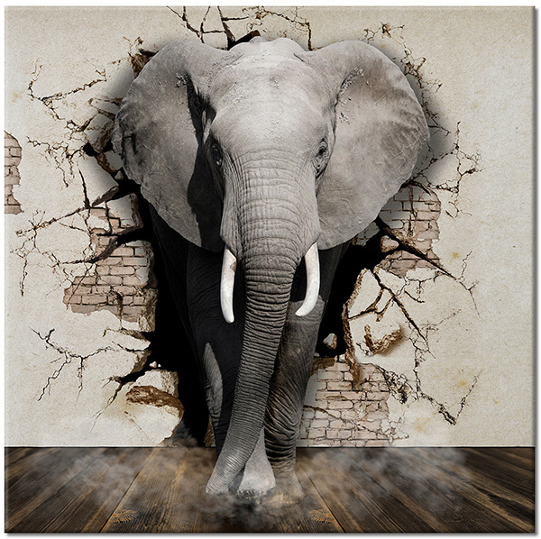 tableau sur toile, abstrait-fantaisie, animaux, animaux-sauvages, beige, elephants, gris, marron