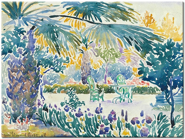 tableau sur toile, aquarelle, arbres, art, bleu, cross, fleurs, jardins, jaune, multicolore, nature-morte-autres-peintures, palmiers, peintures, vert