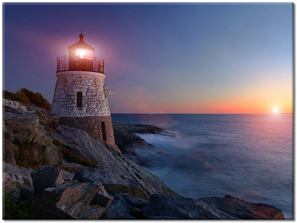 tableau sur toile, bleu, gris, mer, mer-cascades-lacs, nuit, paysages, phare, rochers, vagues