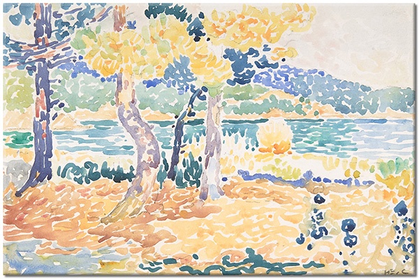 tableau sur toile, autres-paysages, bleu, fleurs, jaune, orange, paysages, peintures, peintures-paysages, vert