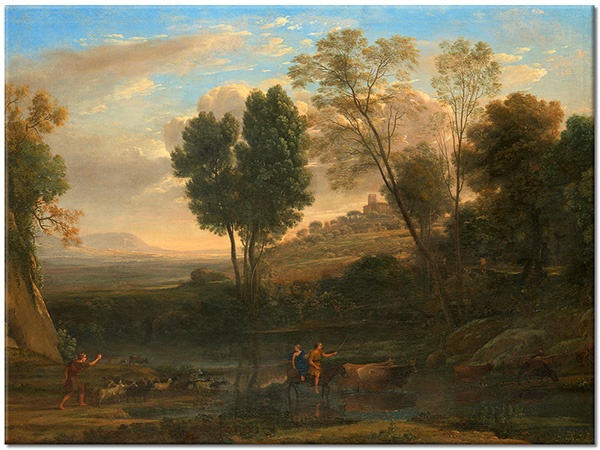 tableau sur toile, arbres, art, autres-paysages, beige, bleu, fleurs, lever-du-soleil, lorrain, marron, paysages, peintures, peintures-paysages, riviere, vert