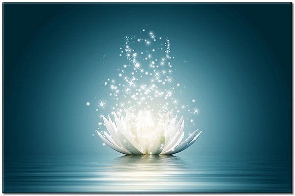 tableau sur toile, abstrait-fantaisie, blanc, bleu, feng-shui-zen, fleurs, lotus