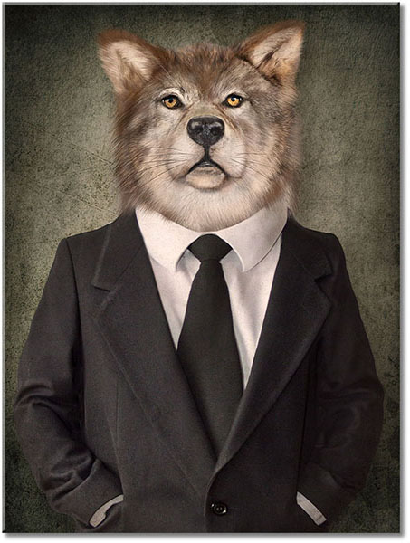 tableau sur toile, abstrait-fantaisie, animaux, animaux-sauvages, art, art-contemporain, beige, blanc, drole, gris, loups, marron, noir, sepia, vert