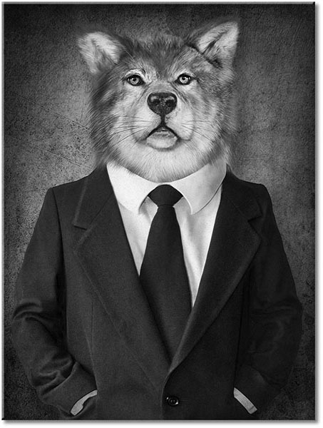 tableau sur toile, abstrait-fantaisie, animaux, animaux-sauvages, art, art-contemporain, beige, blanc, drole, gris, loups, marron, noir, sepia, vert