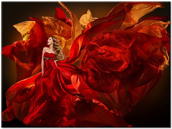 tableau sur toile, divers, femmes, mode, noir, orange, robes, rouge, sexy