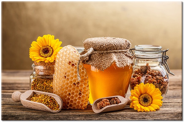 tableau sur toile, aliments-boissons, beige, cuisine, divers, gris, jaune, marron, miel, nature-morte, orange