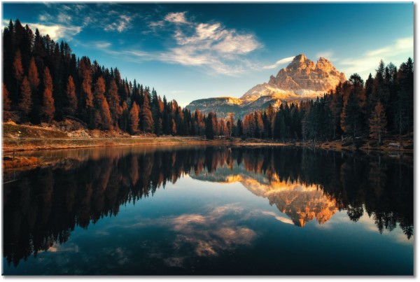 tableau sur toile, bleu, marron, mer-cascades-lacs, montagnes, orange, paysages