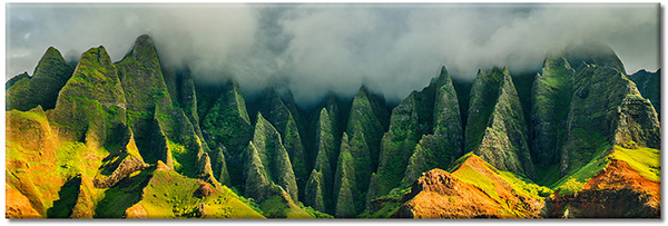 tableau sur toile, montagnes, orange, paysages, vert