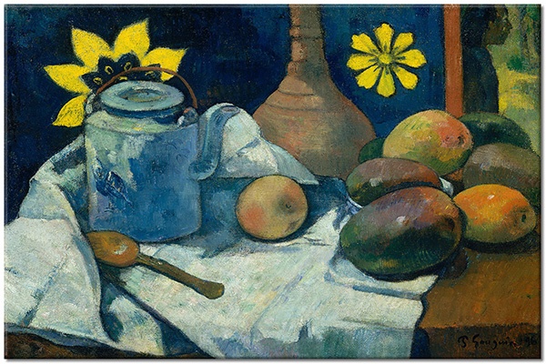 tableau sur toile, aliments-boissons, bleu, divers, jaune, marron, nature-morte-autres-peintures, orange, peintures