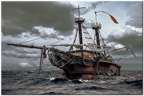 tableau sur toile, bateaux-navires, bleu, bois, divers, gris, marron, mer, navigation, noir, orange, vagues, vintage, violet, voitures-trains-navires-avions
