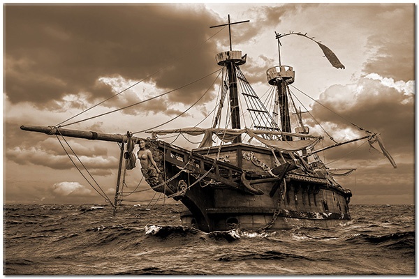 tableau sur toile, bateaux-navires, bleu, bois, divers, gris, marron, mer, navigation, noir, orange, vagues, vintage, violet, voitures-trains-navires-avions