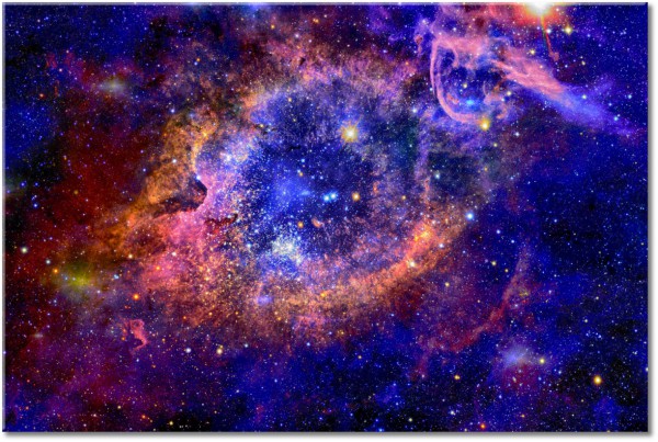 tableau sur toile, astronomie, bleu, divers, etoiles, galaxies, nebuleuse, orange, univers, violet