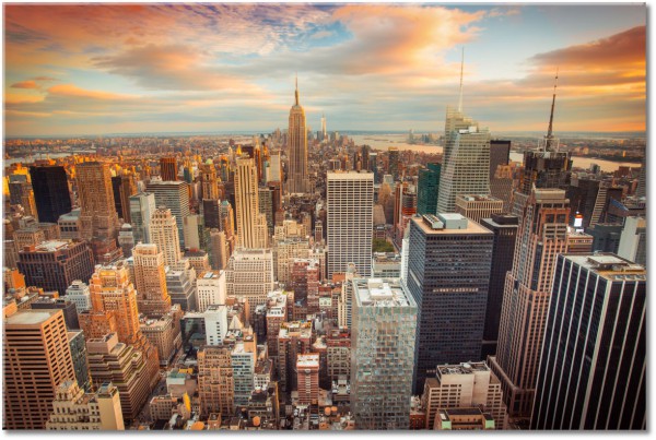 tableau sur toile, batiments, ciel, coucher-soleil, etats-unis, financier, marron, new-york, nuages, orange, paysages, paysages-urbains-ruraux, sepia, tourisme, villes