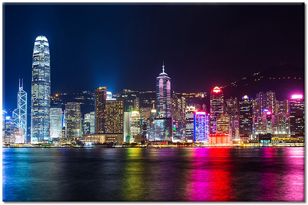 tableau sur toile, batiments, chine, cyan, hong-kong, multicolore, noir, paysages, paysages-urbains-ruraux, rose, tourisme, villes