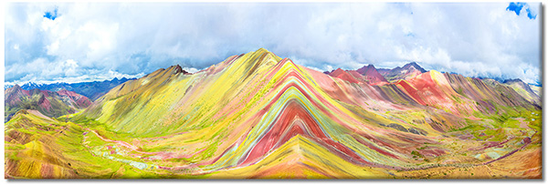 tableau sur toile, blanc, jaune, montagnes, multicolore, paysages, rose, rouge, vert