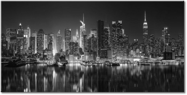 tableau sur toile, batiments, bleu, etats-unis, financier, miroir, new-york, nuit, orange, paysages, paysages-urbains-ruraux, tourisme, villes, violet