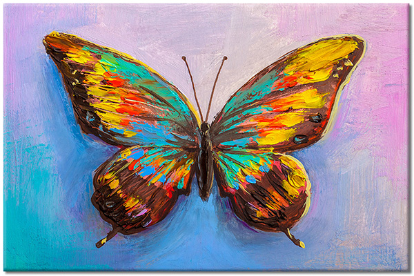 tableau sur toile, animaux, art, bleu, jaune, marron, nature-morte-autres-peintures, oiseaux-poissons-insectes, papillons, peintures, rose, vert, violet