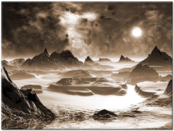 tableau sur toile, abstrait-fantaisie, astronomie, blanc, bleu, divers, marron, montagnes, noir, orange, paysages, violet