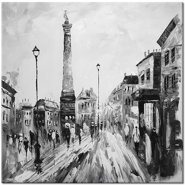 tableau sur toile, art, blanc, gris, noir, noir-et-blanc, peintures, peintures-paysages, route, villes