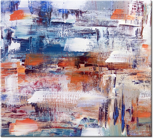 tableau sur toile, abstrait-fantaisie, art, art-contemporain, beige, blanc, bleu, gris, orange, peintures, peintures-abstraites