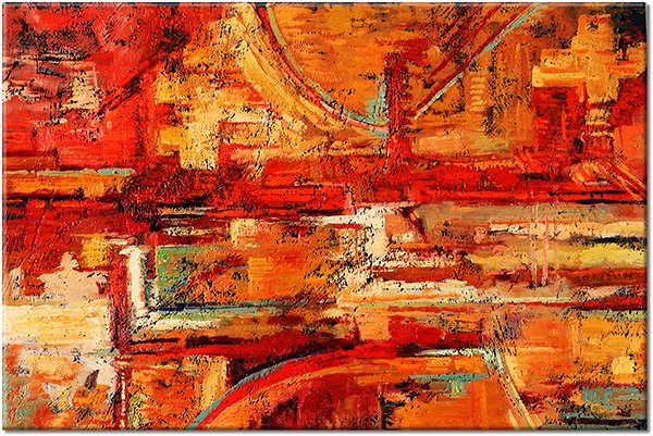 tableau sur toile, abstrait-fantaisie, art, art-contemporain, orange, peintures, peintures-abstraites, rouge