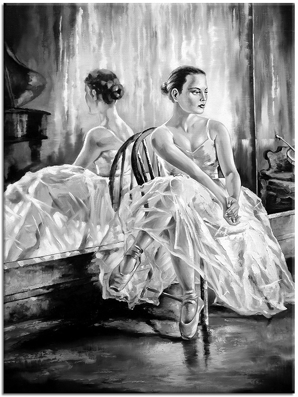 tableau sur toile, art, beige, blanc, dans, femmes, marron, miroir, noir, peintures, peintures-personnages, violet