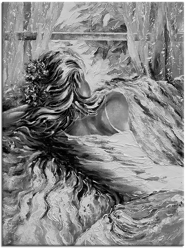 tableau sur toile, art, beige, blanc, femmes, marron, orange, peintures, peintures-personnages, robes, violet