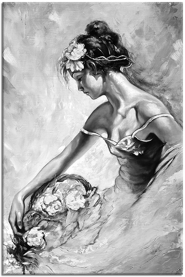 tableau sur toile, art, beige, blanc, femmes, marron, noir, peintures, peintures-personnages, robes, violet