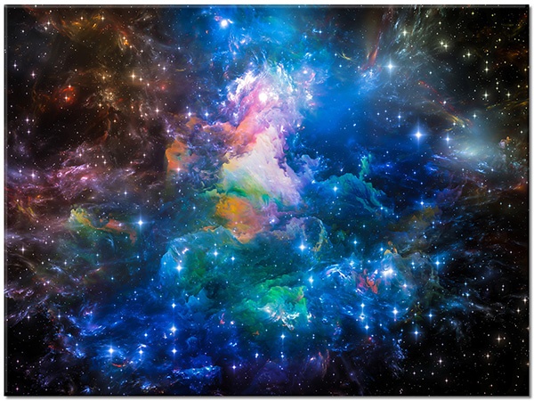 tableau sur toile, astronomie, blanc, bleu, divers, etoiles, gris, marron, multicolore, nebuleuse, noir, orange, rose, univers, vert