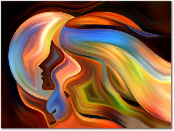 tableau sur toile, abstrait-fantaisie, art, art-contemporain, bleu, femmes, jaune, marron, multicolore, noir, orange, peintures, peintures-abstraites, portraits, rouge, vert