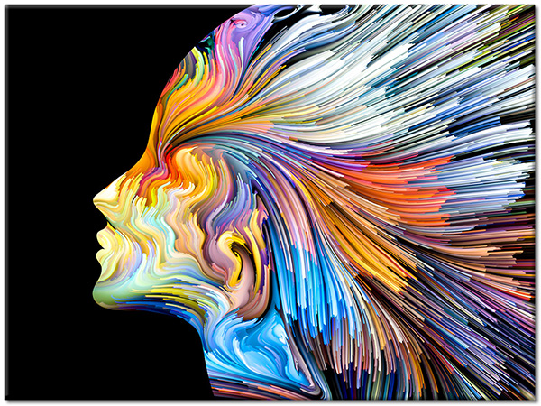tableau sur toile, abstrait-fantaisie, art, art-contemporain, blanc, bleu, femmes, jaune, multicolore, noir, orange, portraits